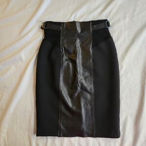 Tracy Reese sz 2 Black Lamb Leather & Knit Panel Pencil Skirt Academia
